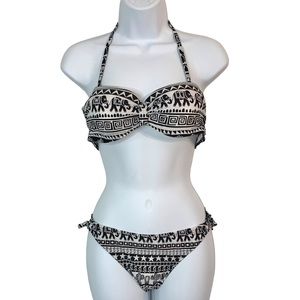 BLACK & WHITE Southwest Elephant & Cactus String Bikini Set Sz L